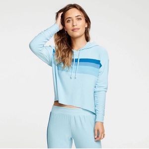 Chaser Blue Beach Stripes Crop Pullover Hoodie S
